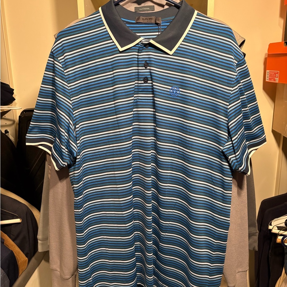 G/FORE Blue Polo Shirt with Classic Stripes NWT